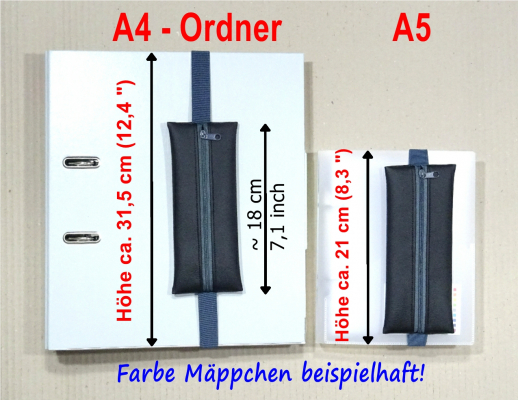 Mäppchen mit Gummiband, A5 / A4 Kalender Ordner, Kunstleder schwarz, Zipper türkis, by BuntMixxDesign